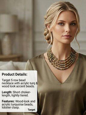 Target 5 row bead necklace with acrylic turq & wood look accent beads